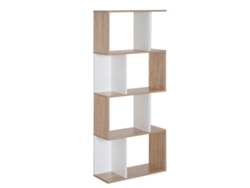 Librería de 4 baldas, en forma de S, 148 cm, madera blanca natural.