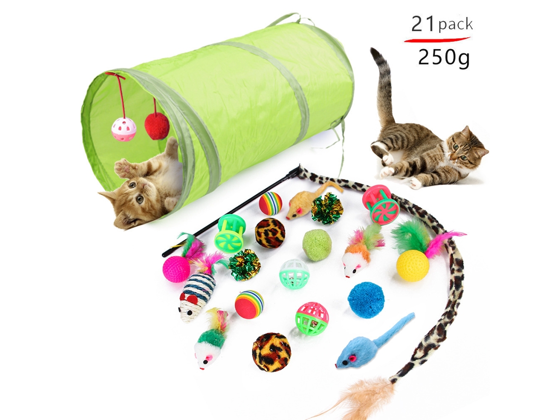 Túnel plegable para gatos Siurn Cat Toys, bolas y campanas de colores 01
