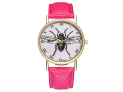 Reloj De Pulsera De Cuero Con Patrón De Insectos Moda Para Mujer Y Hombre Rosa