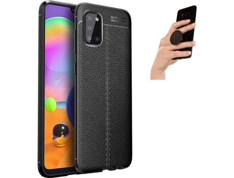 Carcasa y Popsocket Samsung A31 Rugged Leather Negro
