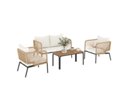 Conjunto De Jardín De Ratán Sintético Wpc, 4 Piezas, Sofá, 2 Sillones, Mesa, Blanco.