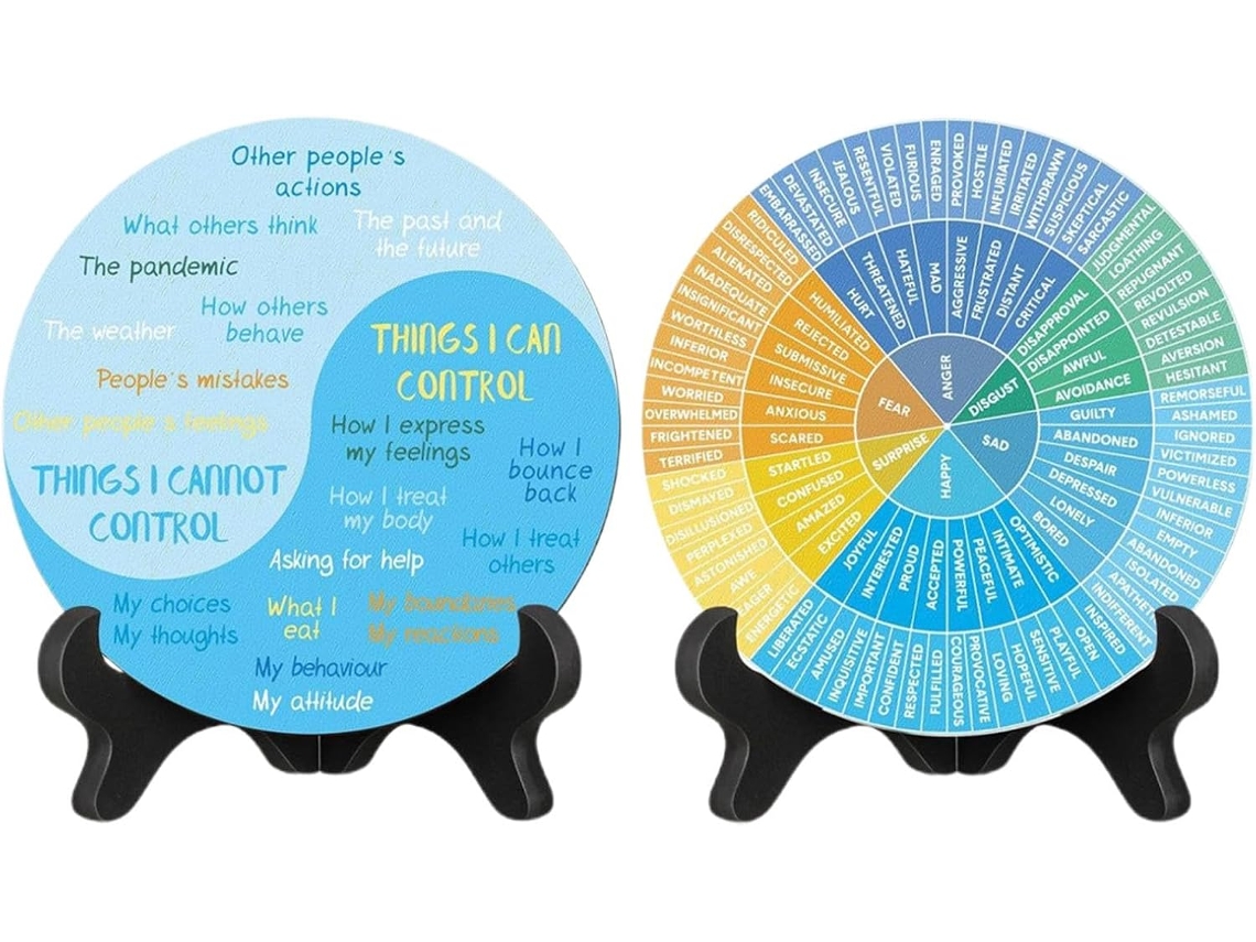 2 diagramas emocionales para la salud mental con apoyo, póster "Rueda de las emociones", decoración de oficina