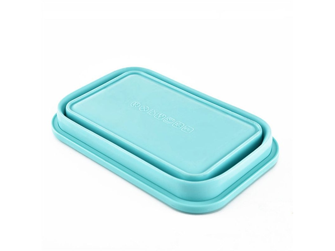 2026da-set De 2 Cajas De Silicona Plegables Para Comida Con Tapa 350ml+500ml Azul Aptas Microondas Lavavajillas Niños
