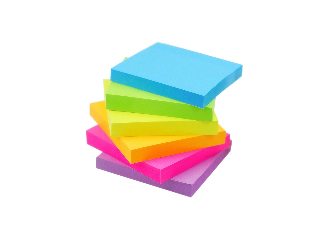 Bloc de notas adhesivas, 6 colores vibrantes, 6 blocs por paquete, 7,6 cm x 7,6 cm, 100 notas por bloc. MDUG