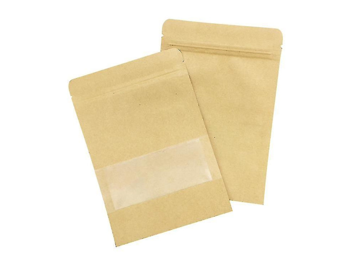 50 Bolsas De Papel Kraft Pequeñas Con Cremallera Y Ventana Para Alimentos Y Almacenamiento Seco