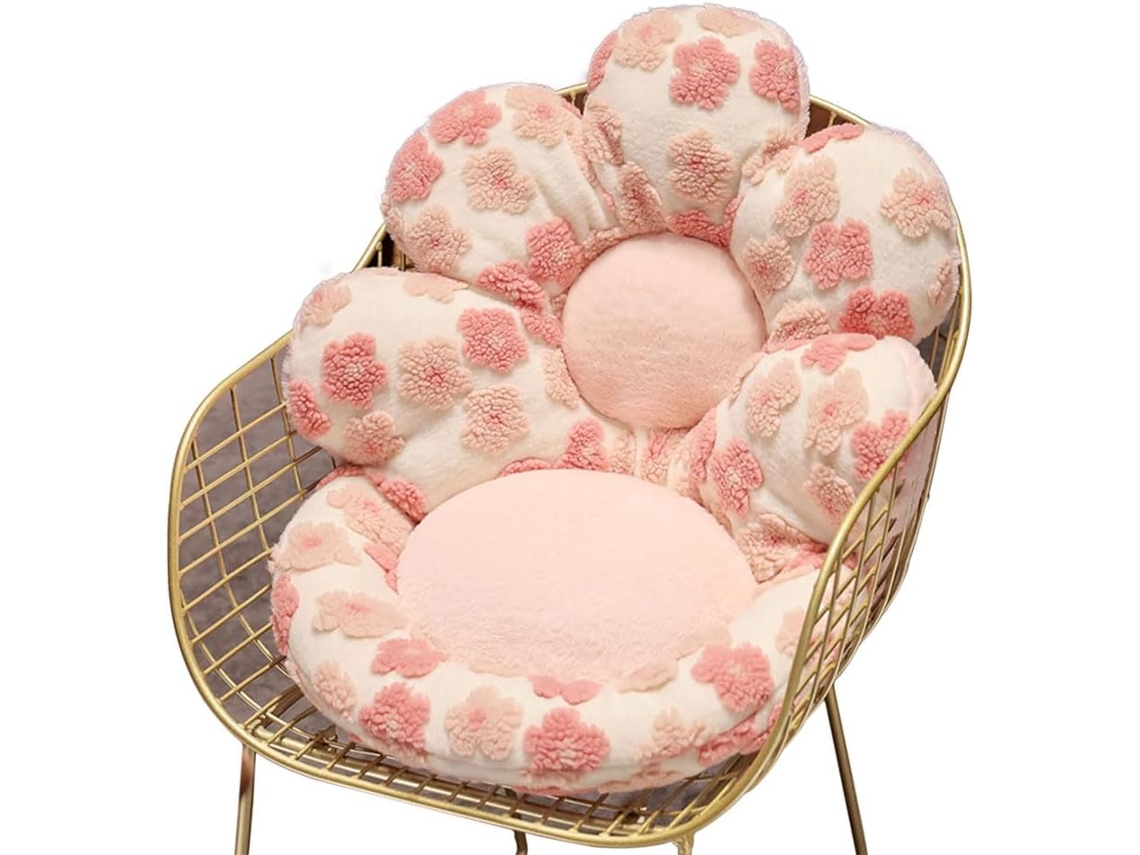 Cojín Para Silla Con Respaldo, Cómodo Cojín Para Asiento De Oficina, Decoración Del Hogar (flores Rosas/50 X 50 X 10 Cm) Gertiz