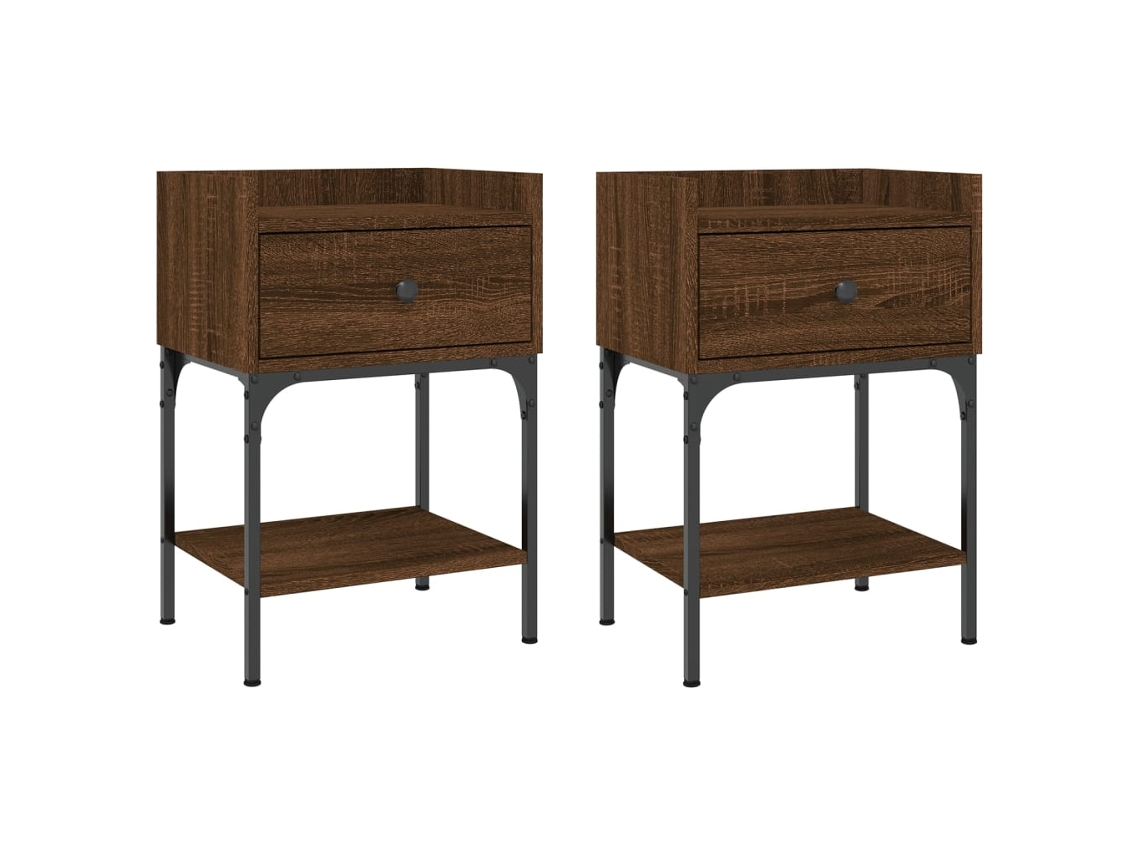 Maison Exclusive - Mesita Noche 2 Uds Madera Ingeniería Marrón Roble 40,5x31x60 Cm