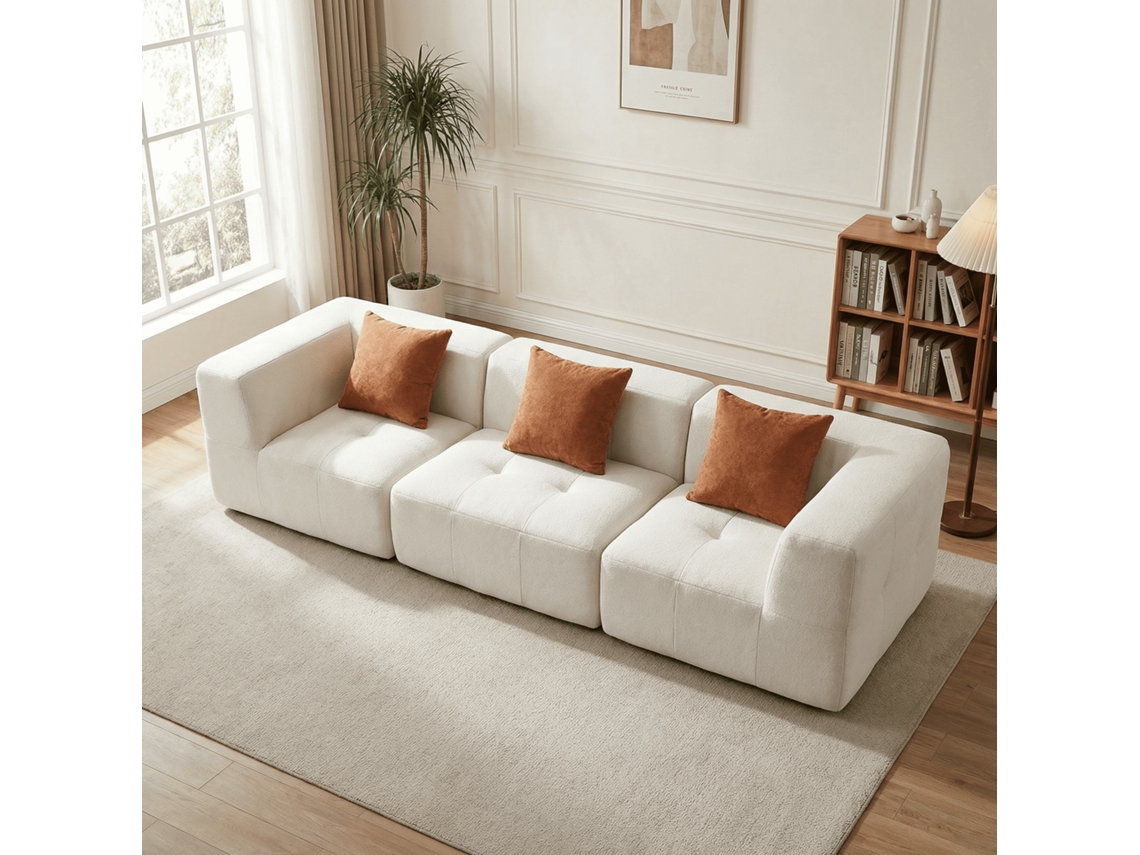 Coco Living Sofá De Salón Eden Simple 3 Plazas - Blanco Naranja