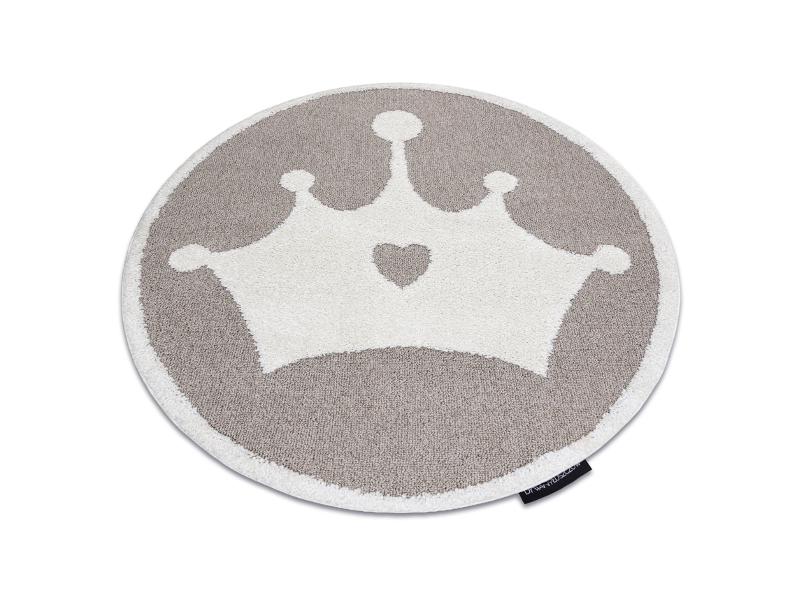 Alfombra Infantil Moderna Joy Circulo Crown, Corona Para Niños - Estructura Dos Niveles de Vellón Beige / Crema (circulo 160 cm)