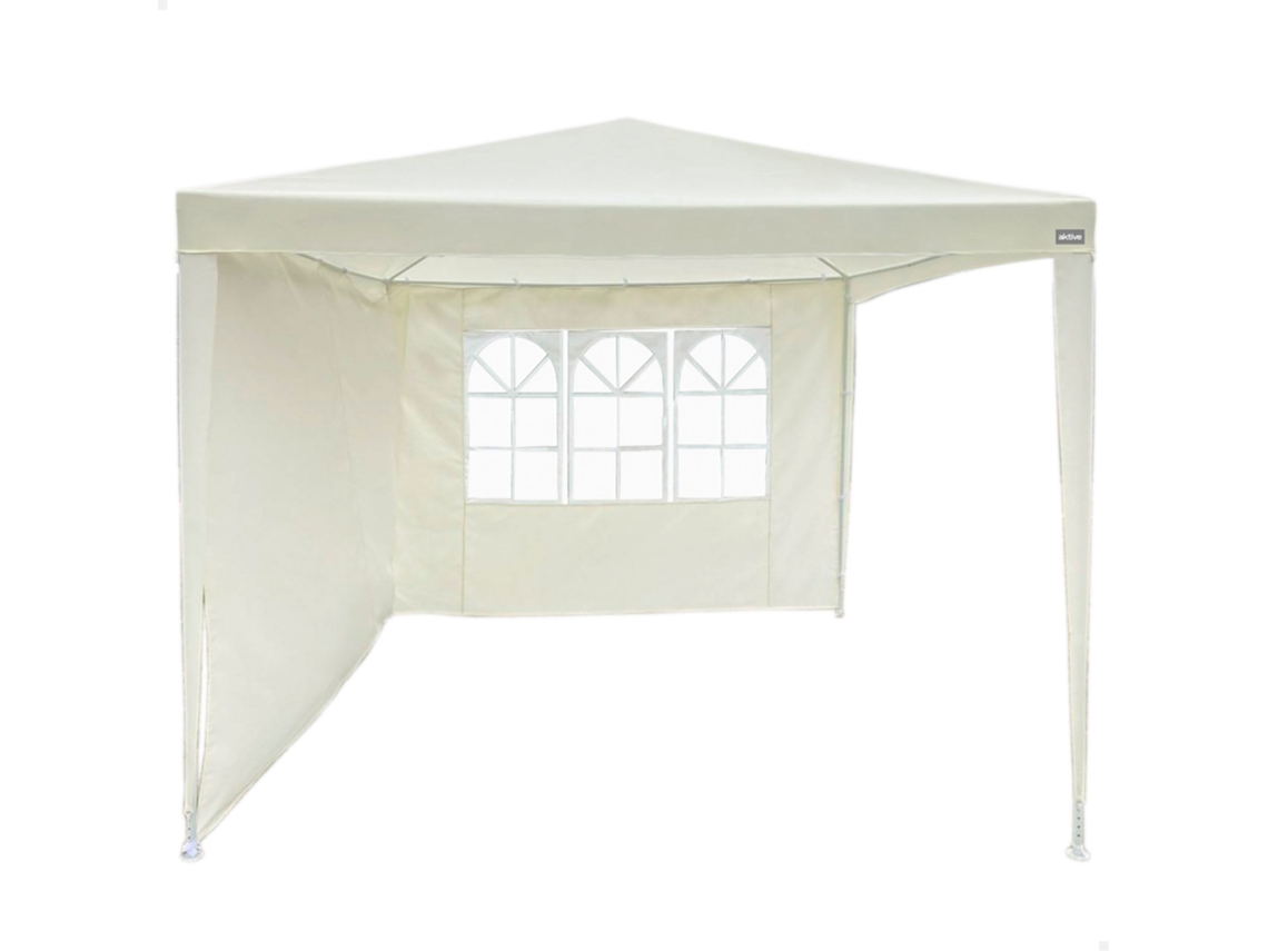 Cenador Desmontable Jardín Con 2 Paredes Y Ventana 270x270x240 Cm Blanco Aktive