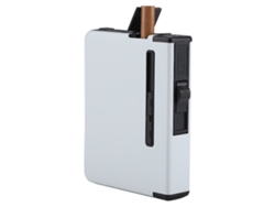 Estuche metálico 2 en 1 para cigarrillos con encendedor de gas resistente al viento, color blanco