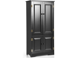 Armario Vertical Madera, Organizador de Doble Puerta con Repisa Regulable y Dispositivo Antivuelco COSTWAY