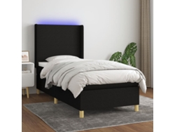 Cama Box Spring Colchón Y Luces Led Tela Negro 90x190 Cm