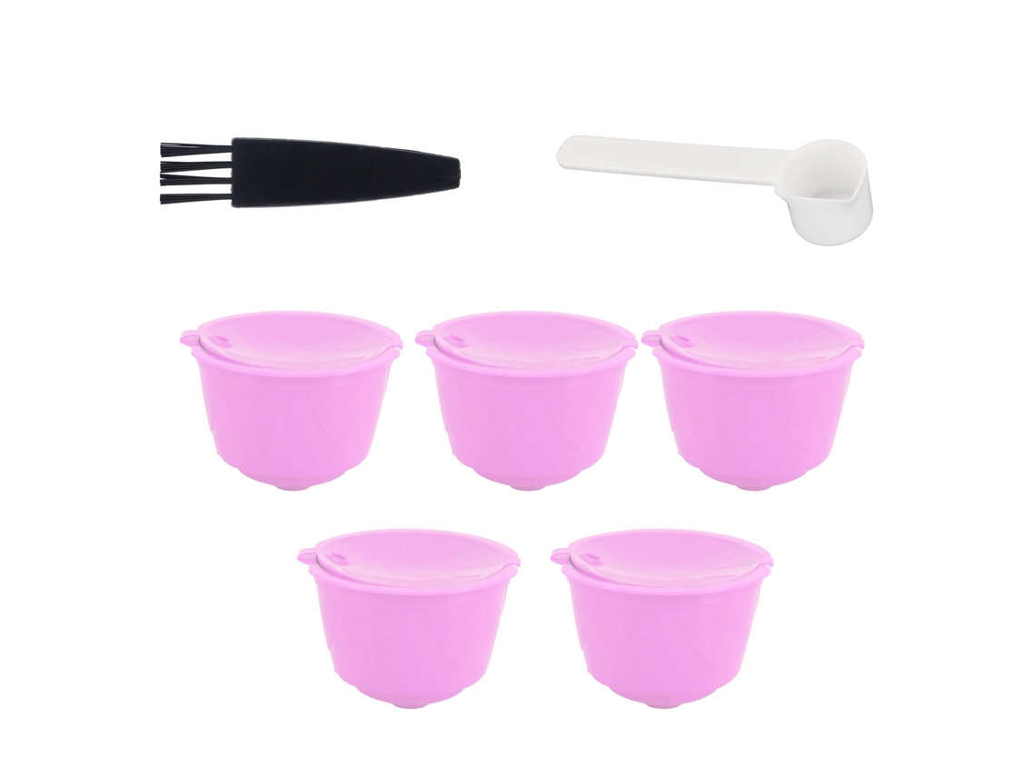 Juego de cápsulas reutilizables con cuchara y cepillo para cafetera Dolce Gusto (morado, 5 cápsulas, 1 cuchara y 1 cepillo)