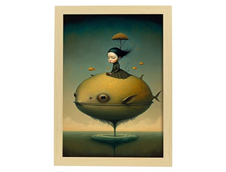 NACNIC Poster Montura Pez En Estilo Surrealismo Cinematográfico Ilustraciones Y Grabados De Historieta Abstracta Y Artística A3 Marcos Madera