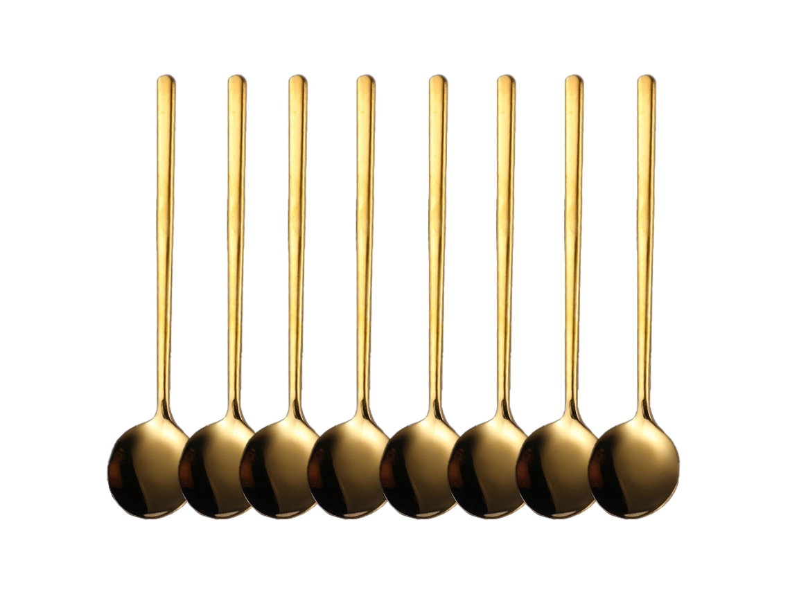 Juego de 8 cucharas de acero inoxidable - Cucharas soperas con mango largo dorado RNEMITERY