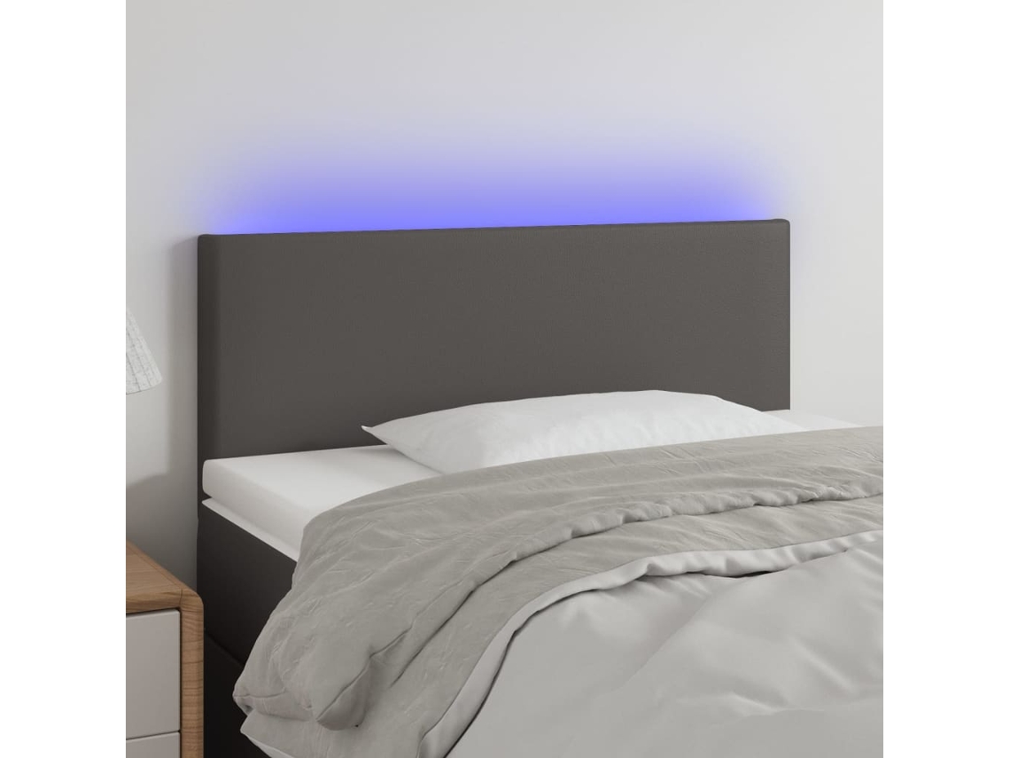 Cabecero Con Led Cuero Sintético Gris 100x5x78/88 Cm
