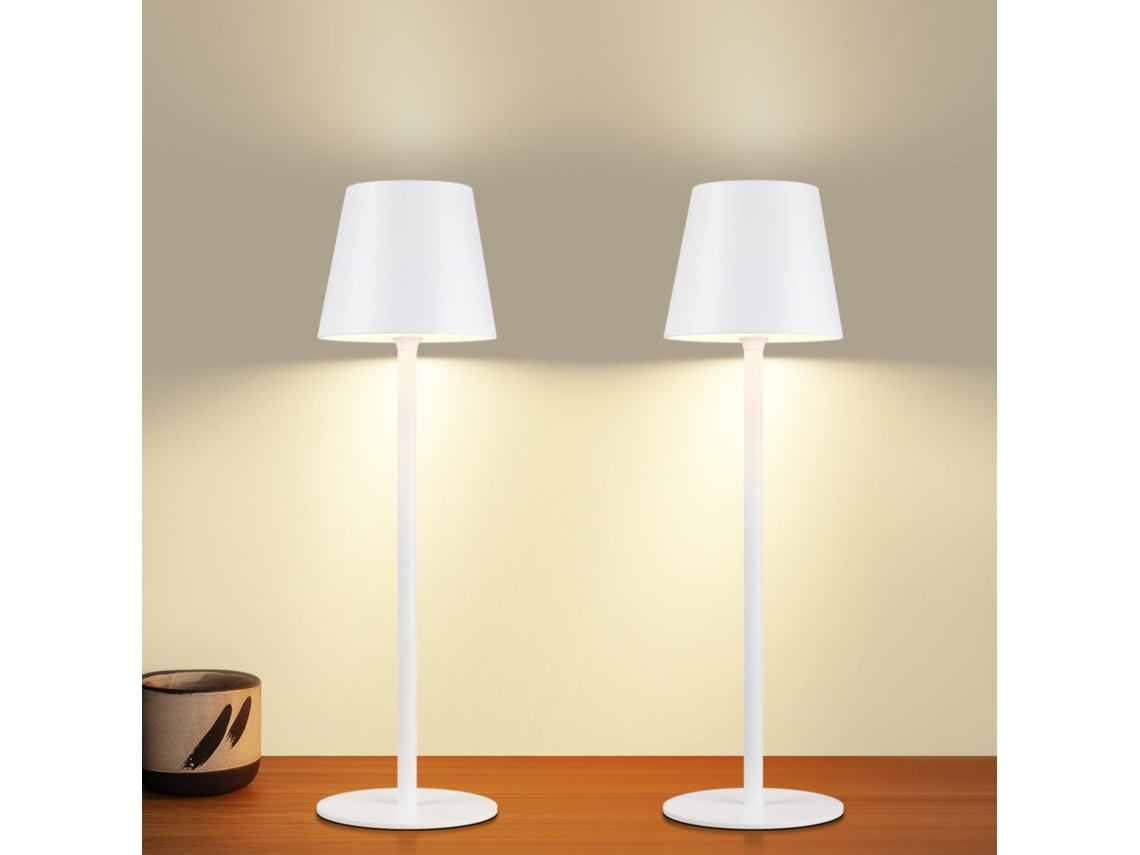 Lámpara de noche inalámbrica con batería, 2 unidades, LED recargable de 2600 mAh, para exteriores, táctil, USB, color blanco, Nettlife