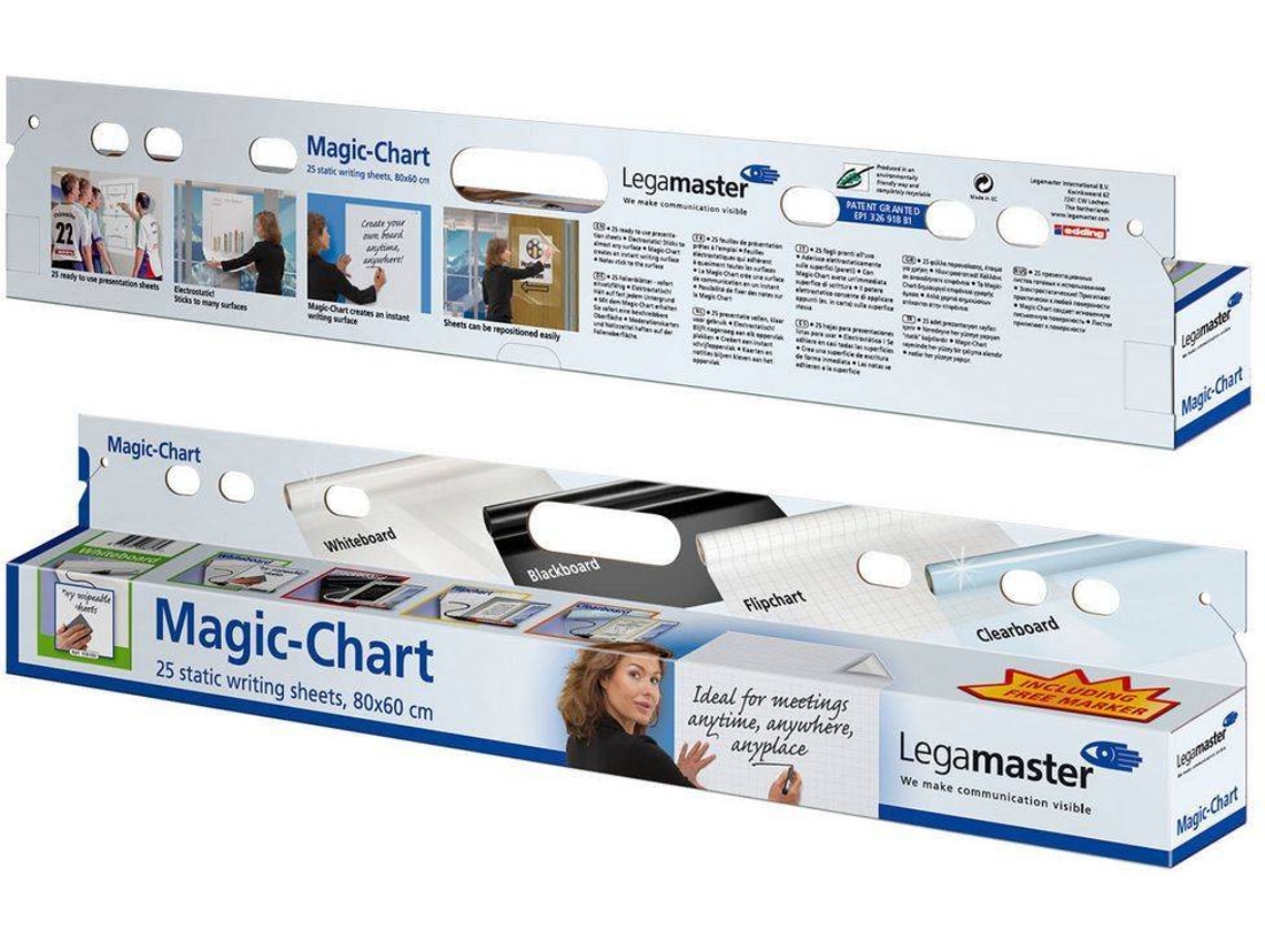 Hojas Electrostáticas LEGAMASTER Para Cuadro Mágico y 1 Rotulador Permanente Edding 330 (60 x 80 cm - 25 Unidades)