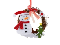 Corona Navideña De Ramas Con Adorables Adornos De Figuritas Para El Árbol Y Decoración Festiva.