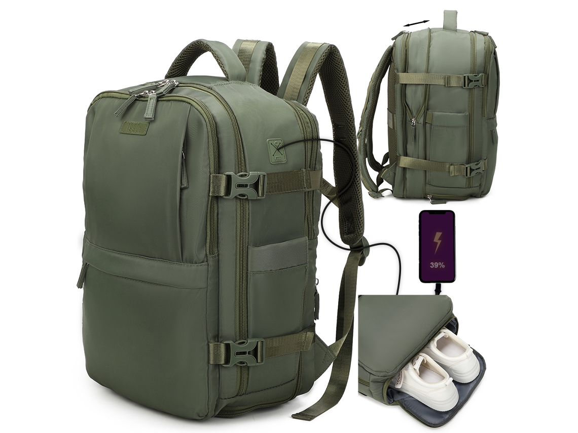 Mochila de cabina expandible Ryanair de los años 90, color verde militar (40 x 25 x 20 cm, 20 l, 25 l)