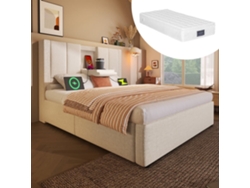 Cama Tapizada 90x200 Cm - Con Soporte Para Bebida Y Estación De Carga - Beige