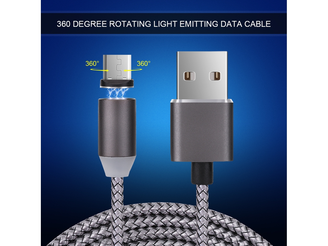 Cable De Datos (rotación De 360 Grados, Magnético Luminoso) Interfaz Android Cable De Carga Magnético Trenzado Gris Espacial