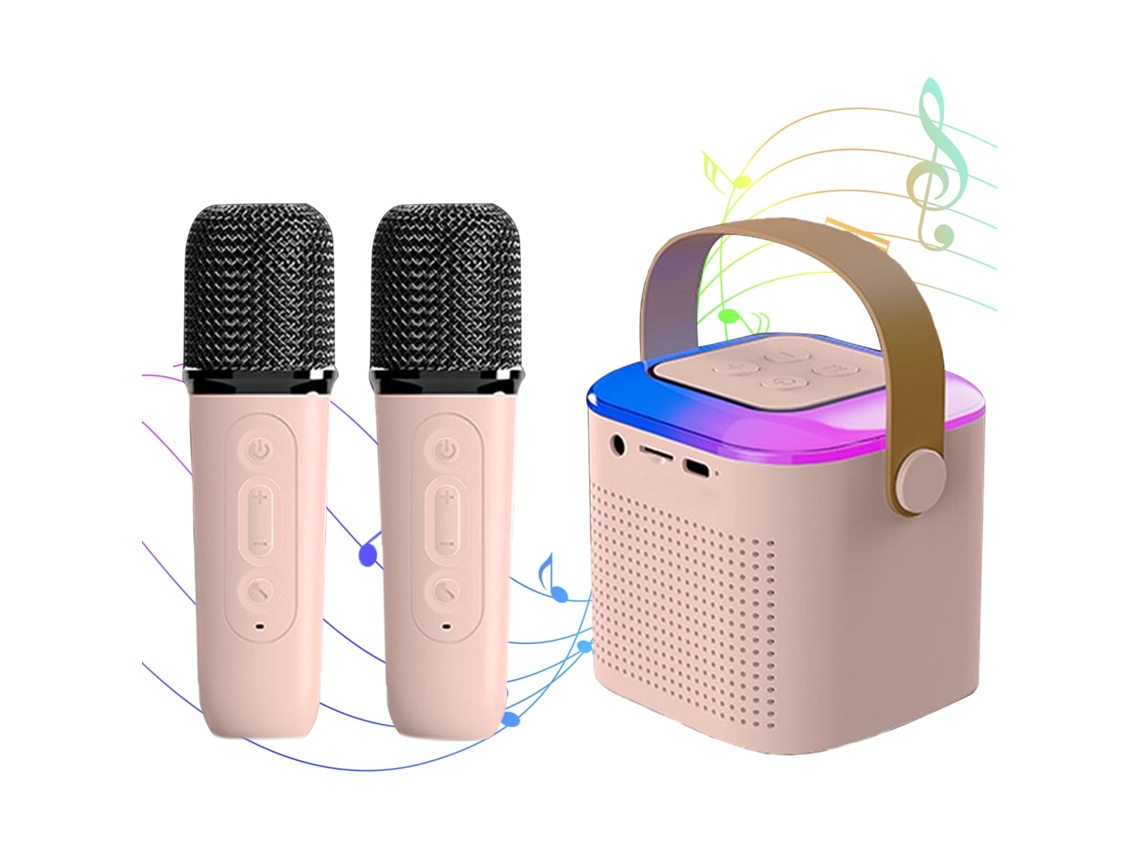 Máquina de karaoke para niños y adultos, mini altavoz Bluetooth para cantar con 2 micrófonos inalámbricos y 7 luces de colores.