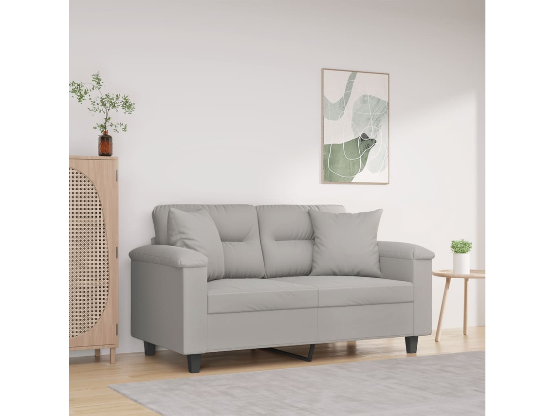 Sofá De 2 Plazas | Sofá De Salón | Sofá De Descanso Con Cojines Tela Microfibra Gris Claro 120 Cm