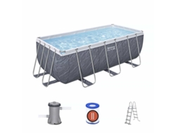 Piscina Desmontable Tubular Bestway Steel Pro Max Rectangular 412 X 201 X 122 Cm Con Depuradora De Cartucho 2.006 L/h Y Escalera | Color Gris Efecto Mármol
