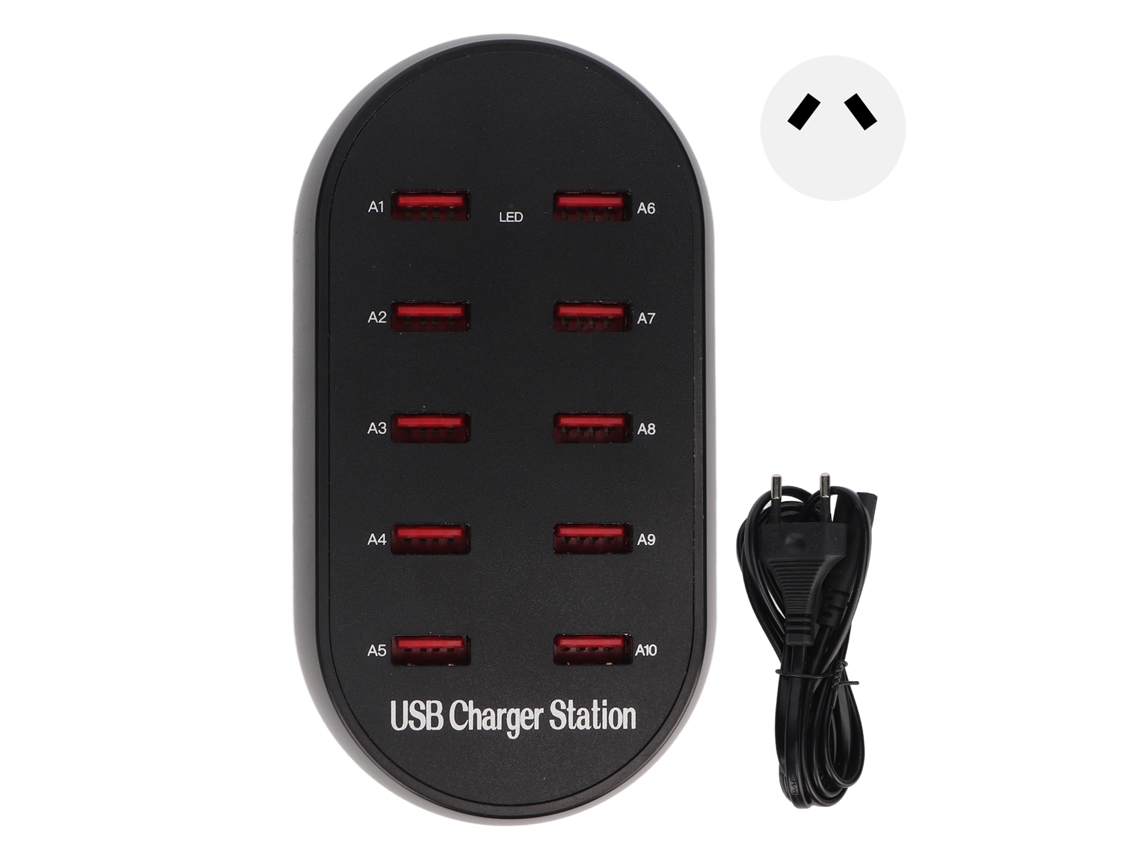 Estación De Carga Rápida Usb De 10 Puertos, Concentrador De Escritorio Para Hoteles, Hogares Y Viajes, 50 W