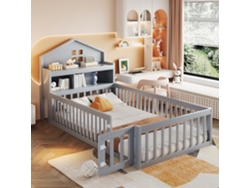Cama Infantil 90x200 Madeira Maciça Casinha Prateleiras Armazenamento Grade Porta Suporte Para Quadros Estrado De Ripas Cinza