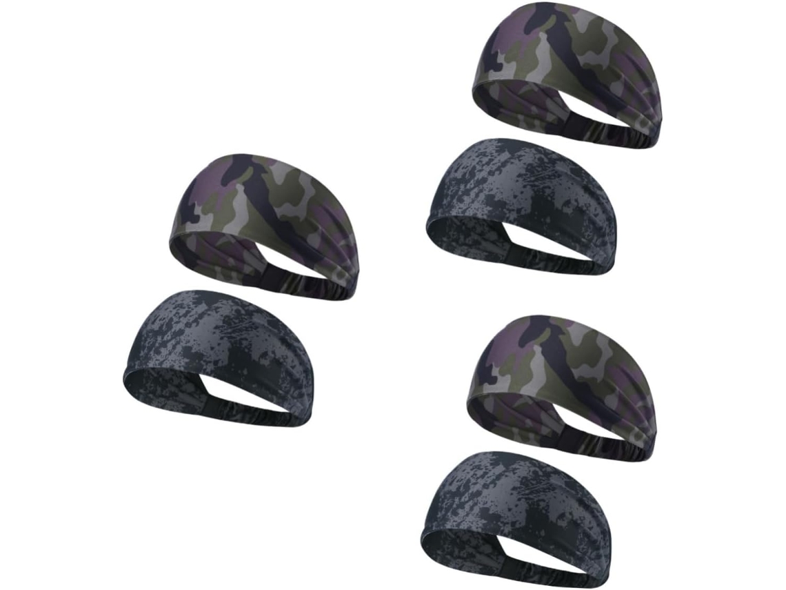 Juego de 6 cintas para la cabeza deportivas ajustables de poliéster con estampado de camuflaje para yoga, fitness y bienestar.