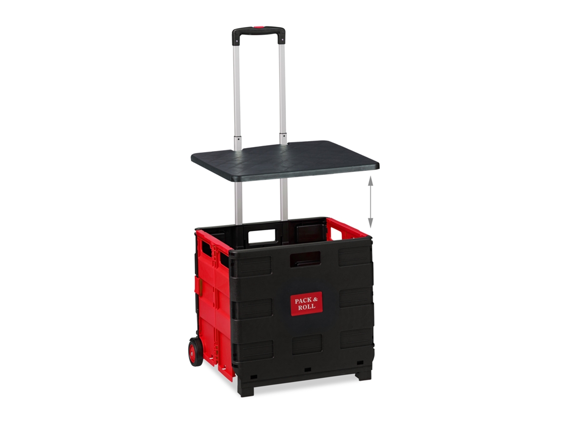 Relaxdays Carro De Compra Plegable, Para 35 Kg, 50 Litros, Asa Telescópica, Carrito Transporte, 2 Ruedas, Rojo Y Negro