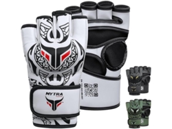 Guantes Mma Mytra Fusion - Polivalentes Para Grappling Sparring Et Combate En Jaula - 4 Oz - Blanco Tribal