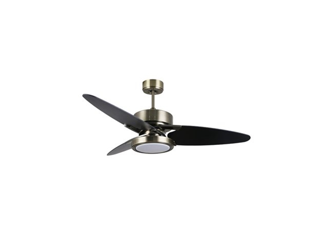 Ventilador Dc Cross 30w Cuero 3 Aspas Negro/nogal 6velocidades 3 Colores 3250lm 132d Remoto, Memoria Y Temporizador FABRILAMP