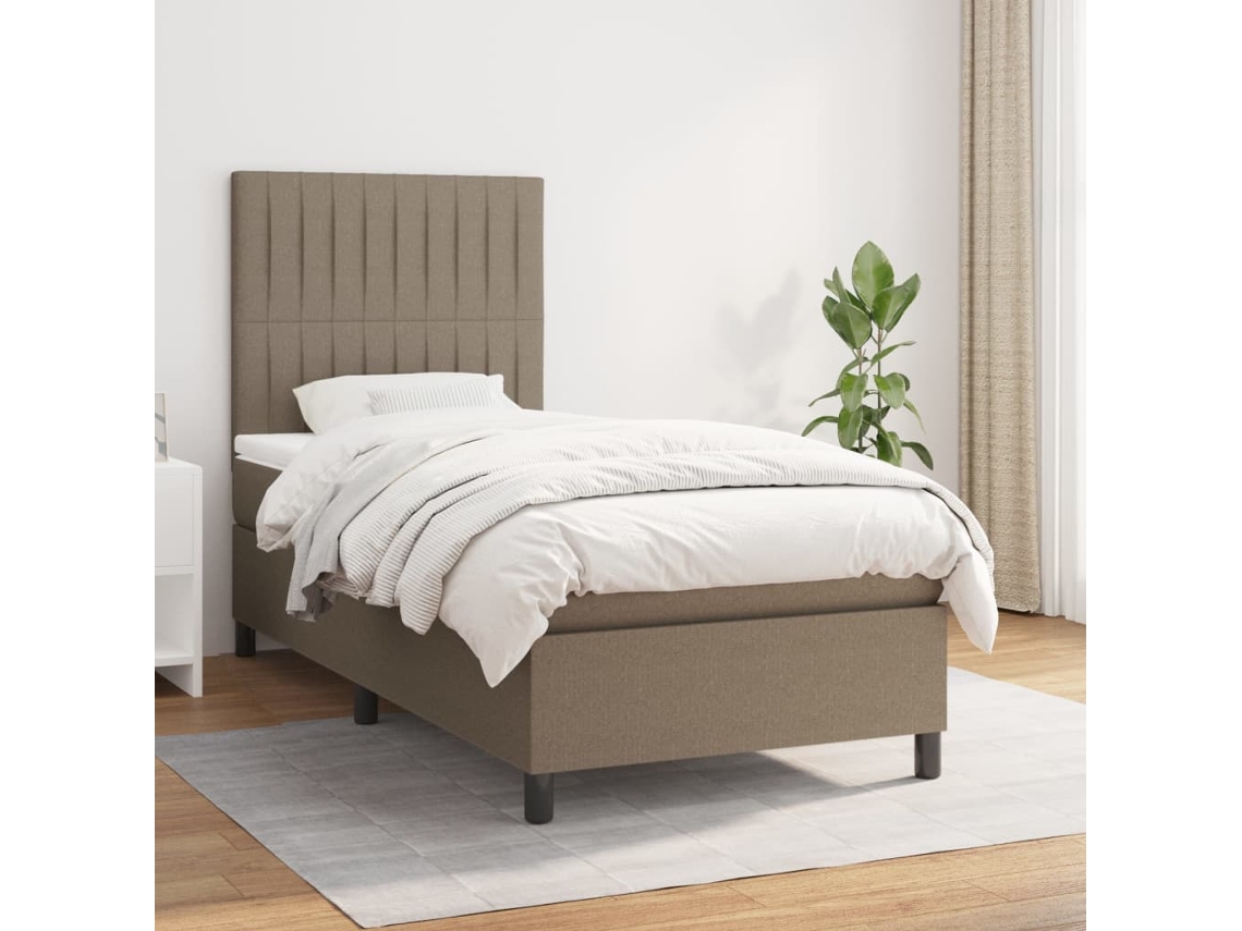 Cama Box Spring Con Colchón Tela Gris Taupe 90x190 Cm