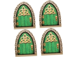Juego 4 Adornos Madera Para Puertas Motivos Cuentos Hadas, Casitas Miniatura Jardines, Árboles,