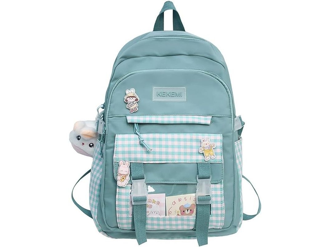 Mochila Linjou Kawaii Harajuku Japonesa Cute Cuadros Estudiantil Grande (verde)