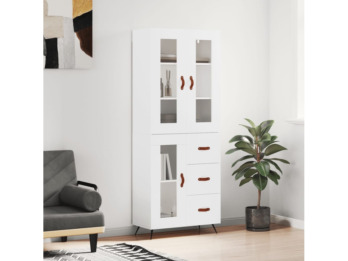 Aparador Alto | Mueble De Comedor | Buffet Alto Madera Contrachapada Blanco 69,5x34x180 Cm Wsd99493