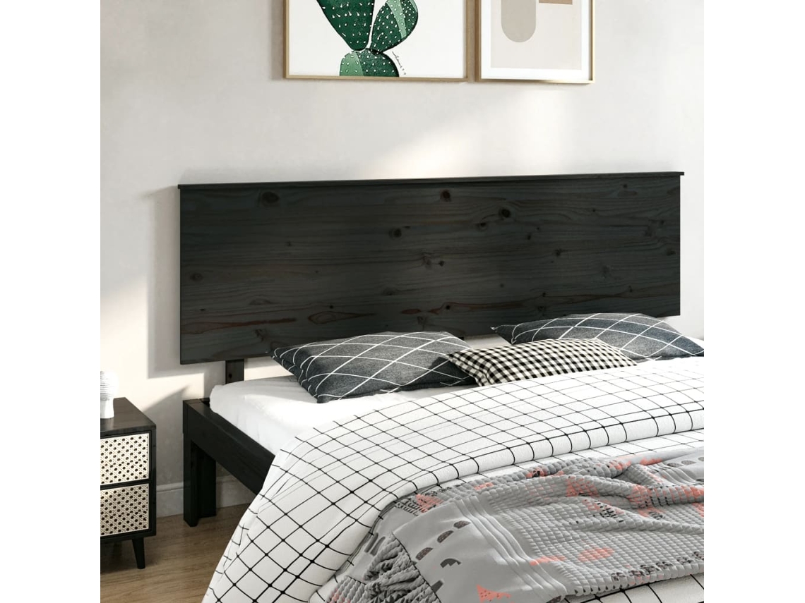Cabecero De Cama Madera Maciza De Pino Negro 204x6x82,5 Cm