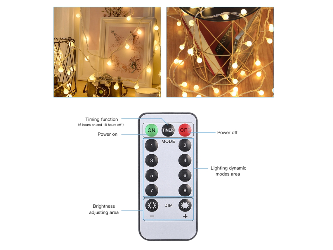 2026-luces De Cadena De Bolas 6m/40pcs Usb Con Timer 6h/18h, 3 Niveles De Brillo Y 8 Modos Dinámicos Para Fiesta Hogar