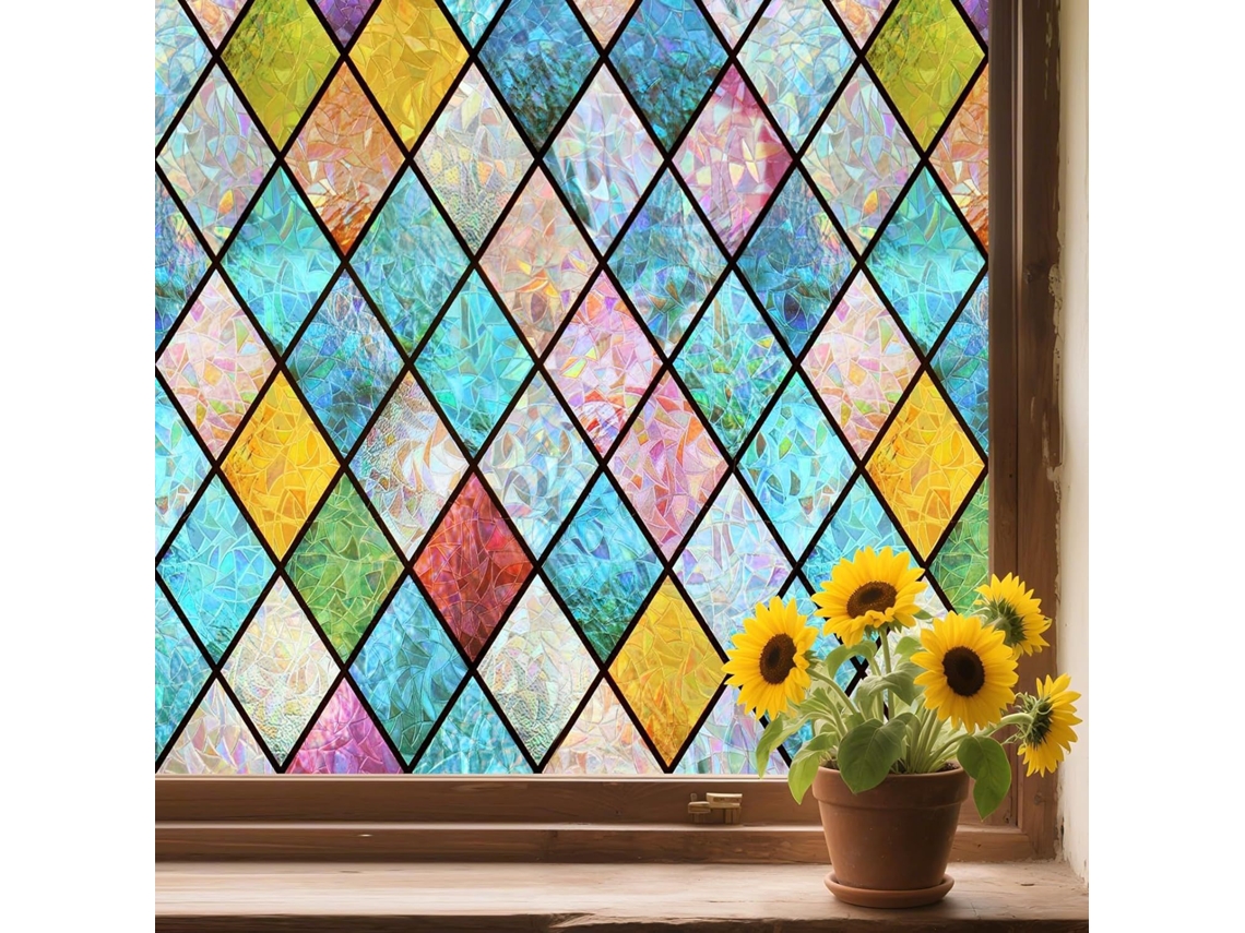 Película para ventanas de privacidad, adhesivo para ventanas con diseño de celosía colorida, película de pintura protectora solar 3D de adherencia estática (45 cm x 300 cm) Especificaciones.