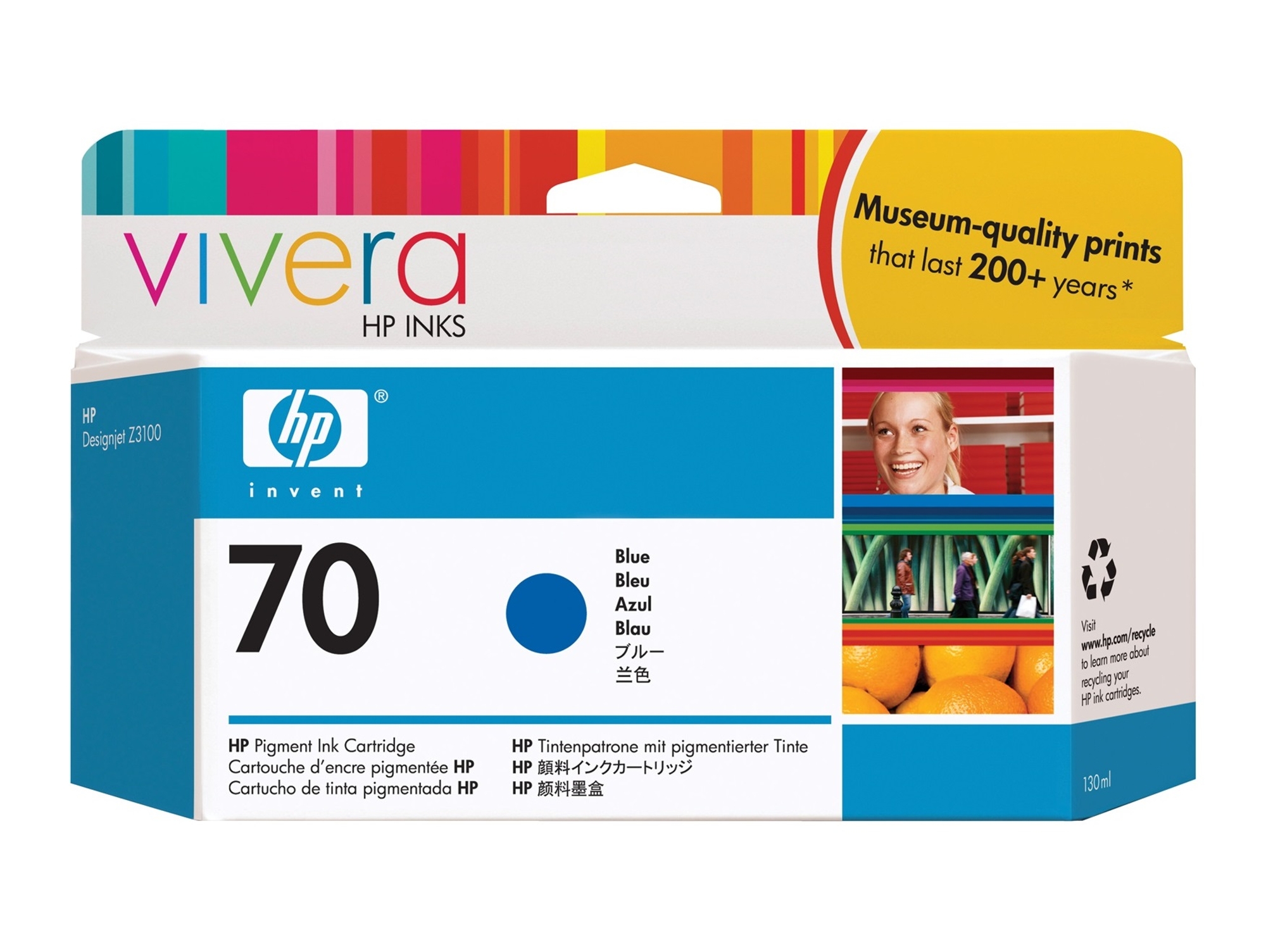 Cartucho de Tinta Original HP 70 de 130 ml C9458A Azul  para DesignJet Z3100, Z3100 GP, Z3100ps GP, Z3200, Z3200ps