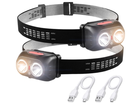 Paquete de 2 linternas frontales recargables para luz de casco LED con sensor de movimiento 5 modos de rotación 45 Dura de 6 a 12 horas Bisbisous B...