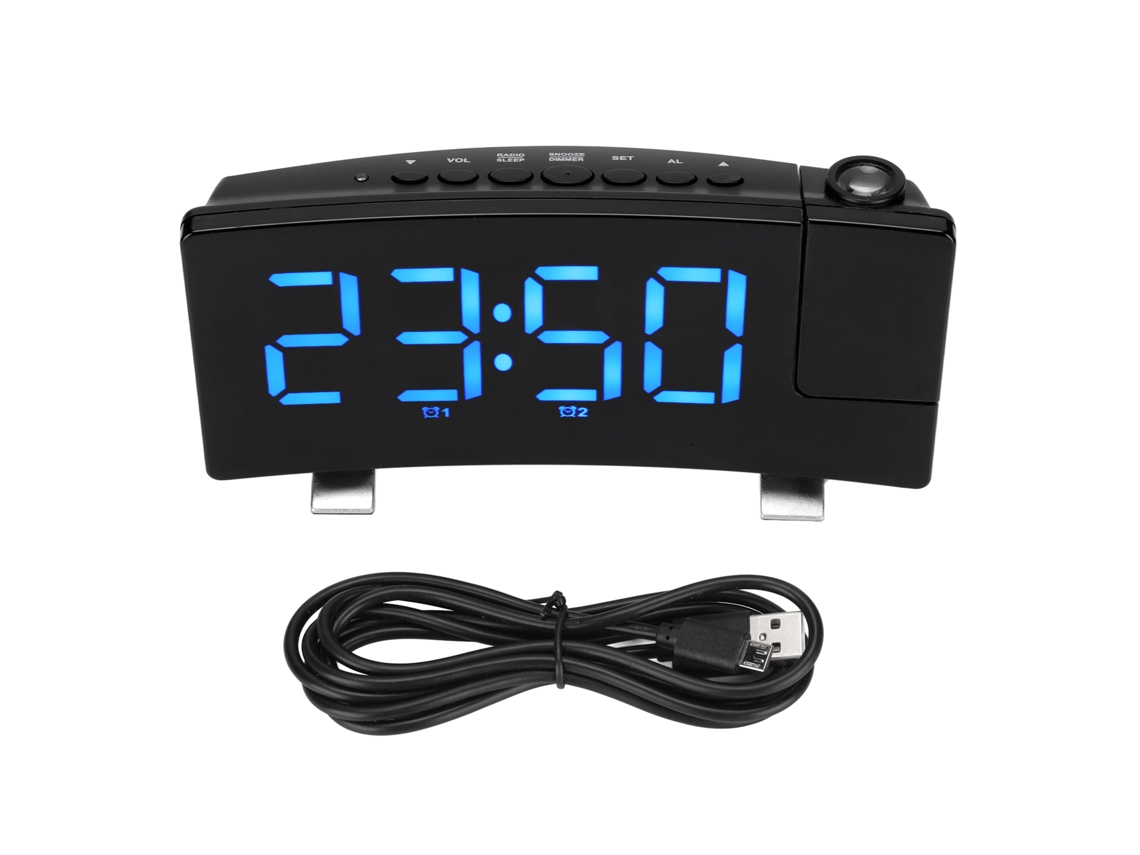 Relógio Despertador Digital Com Projeção 180° Led Usb Para Quarto Adulto Criança Idoso Fonte Azul