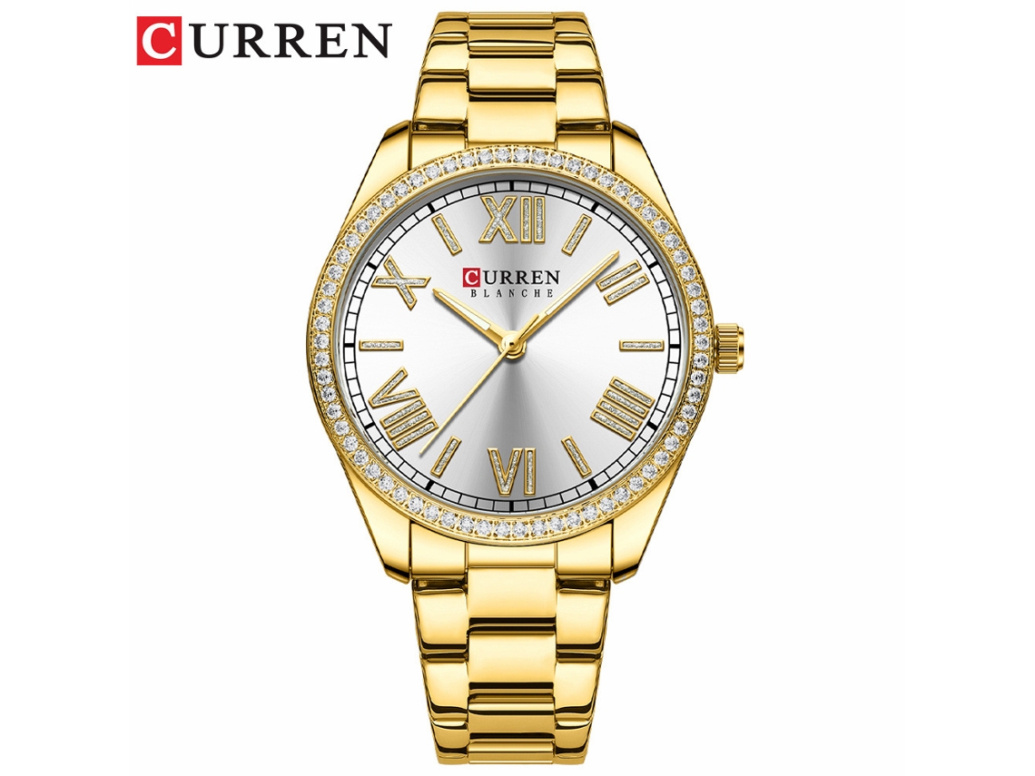 Reloj sencillo de estilo retro para mujer (oro blanco) con números romanos, movimiento de cuarzo, resistente al agua, esfera redonda.