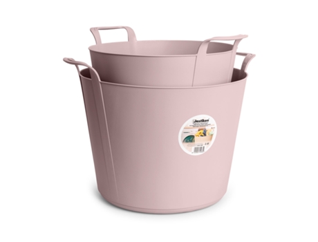 PLASTIKEN Nature - Pack de Capazos Flexibles de 42L+26L Multiusos con Asas Rosa