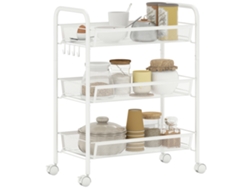 Carrito De 3 Niveles Con Cestas, Carrito De Servicio Rodante, Carrito De Almacenamiento, 45 X 26,5 X 63 Cm, Blanco