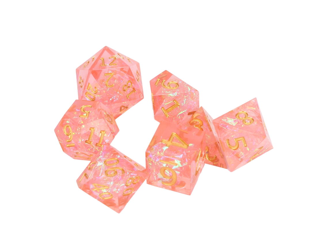 Juego De 7 Dados Poliédricos De Resina Con Números Claros Para Juegos De Mesa Y Juegos De Rol, Color Rosa.